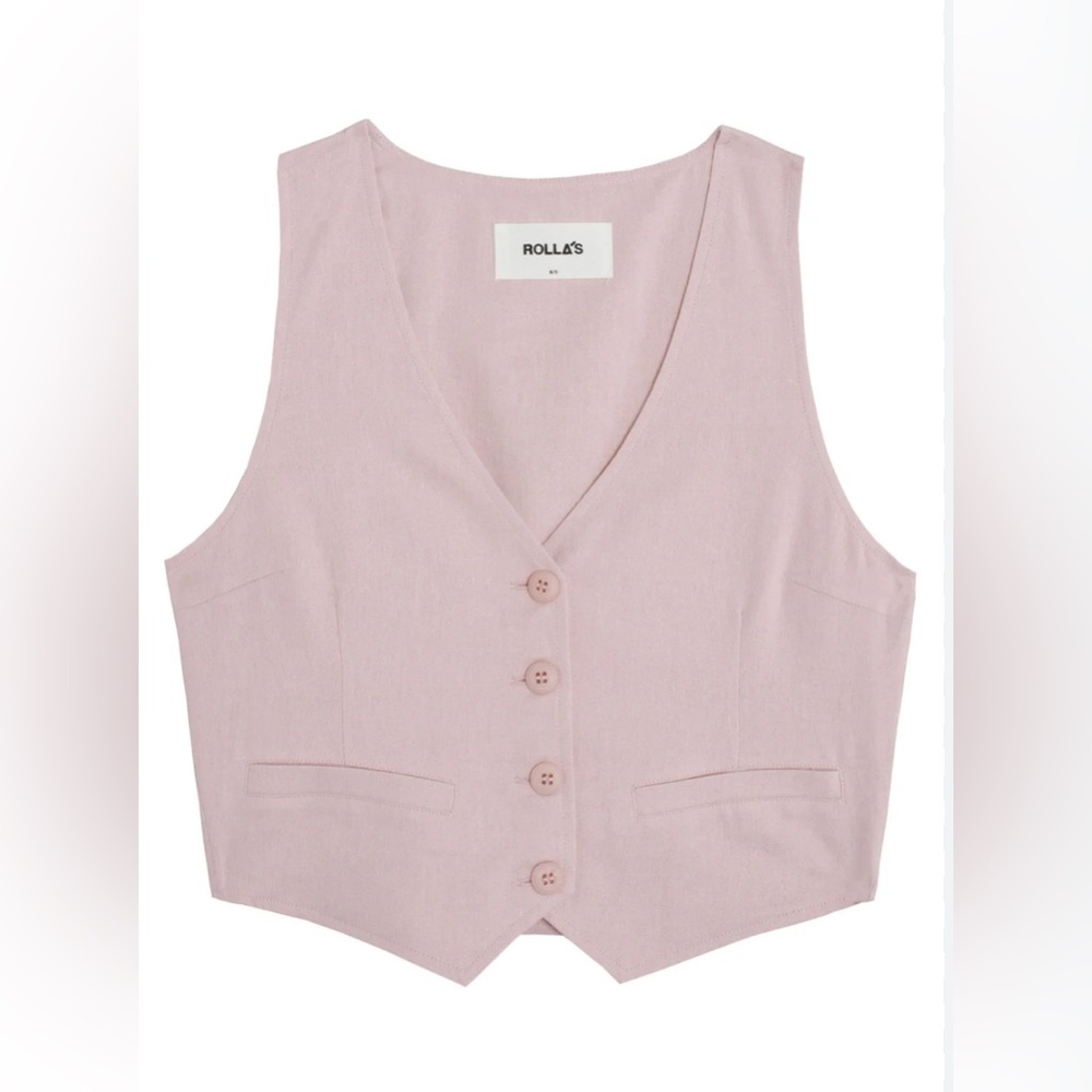 Rolla's BRULEE LINEN DALLAS VEST Light Pink V-Neck Top Sz S